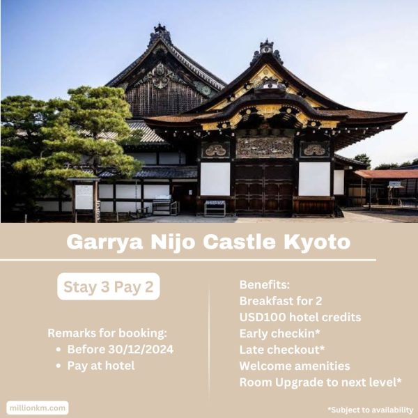 Garrya Nijo Castle Kyoto Stay 3 Pay 2, USD100 Credits, Free Breakfast and More