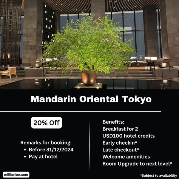 Mandarin Oriental Tokyo 20% Off, USD100 Credits, Free Breakfast and More