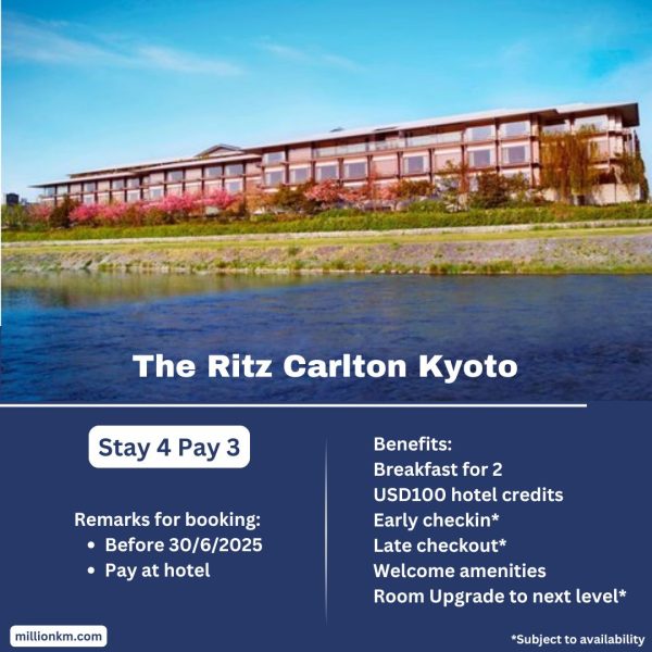 The Ritz Carlton Kyoto Stay 4 Pay 3, USD100 Credits, Free Breakfast and More