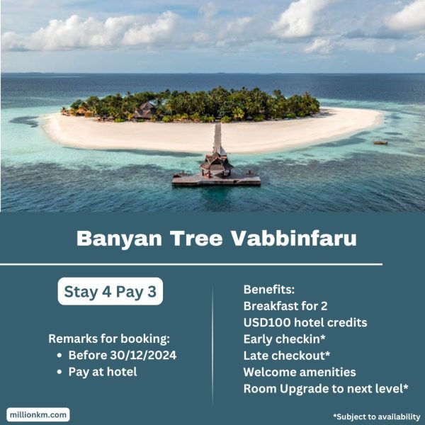 Banyan Tree Vabbinfaru Stay 4 Pay 3, USD100 Credits, Free Breakfast and More