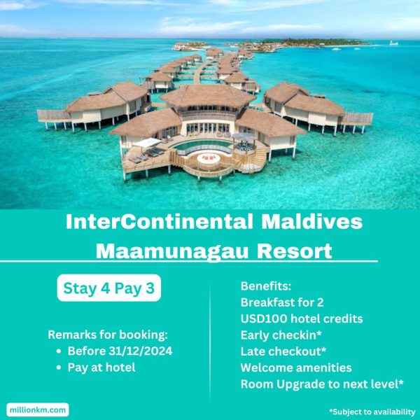 InterContinental Maldives Maamunagau Resort Stay 4 Pay 3, USD100 Credits, Free Breakfast and More