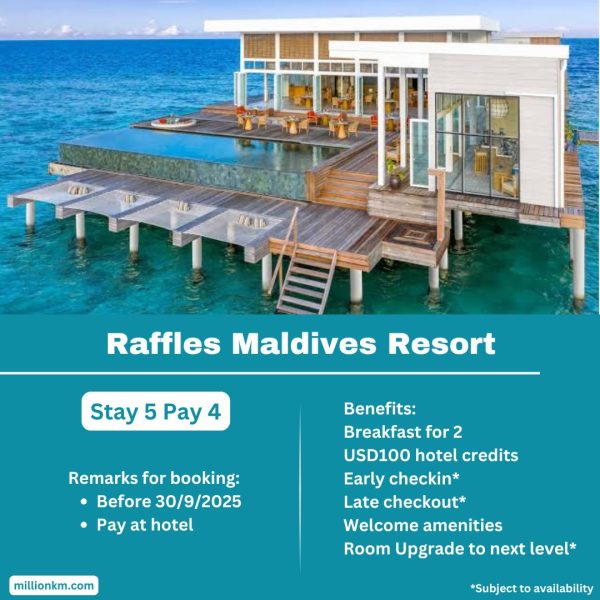 Raffles Maldives Resort Stay 5 Pay 4, USD100 Credits, Free Breakfast and More