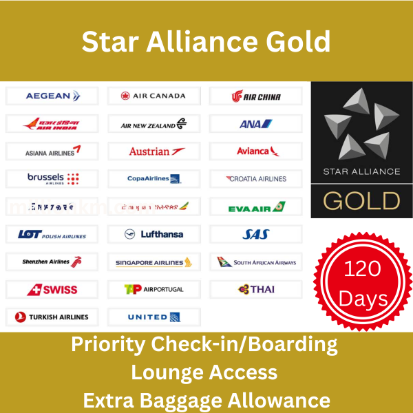 Buy Star Alliance Gold Status – 120 Days | Priority Checkin/Boarding | Lounge Access